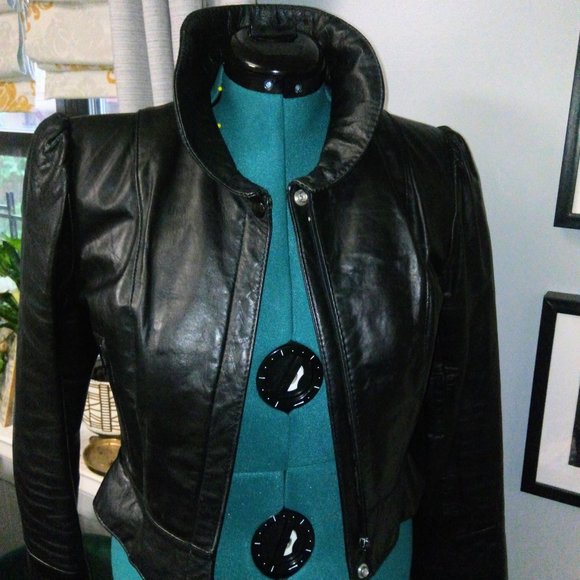 Vintage Jonathan Christopher Black Leather Puff Sleeve Jacket - Picture 2 of 16